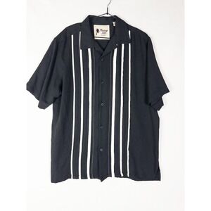 Vintage Silk Circa 1969 Silk Shirt Mens L Black White Striped Bowling Button Up